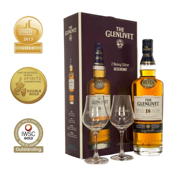 The Glenlivet 18 Years Old Single Malt Scotch Whisky [Discontinued Edition] (2 Nosing Glasses Gift Set)