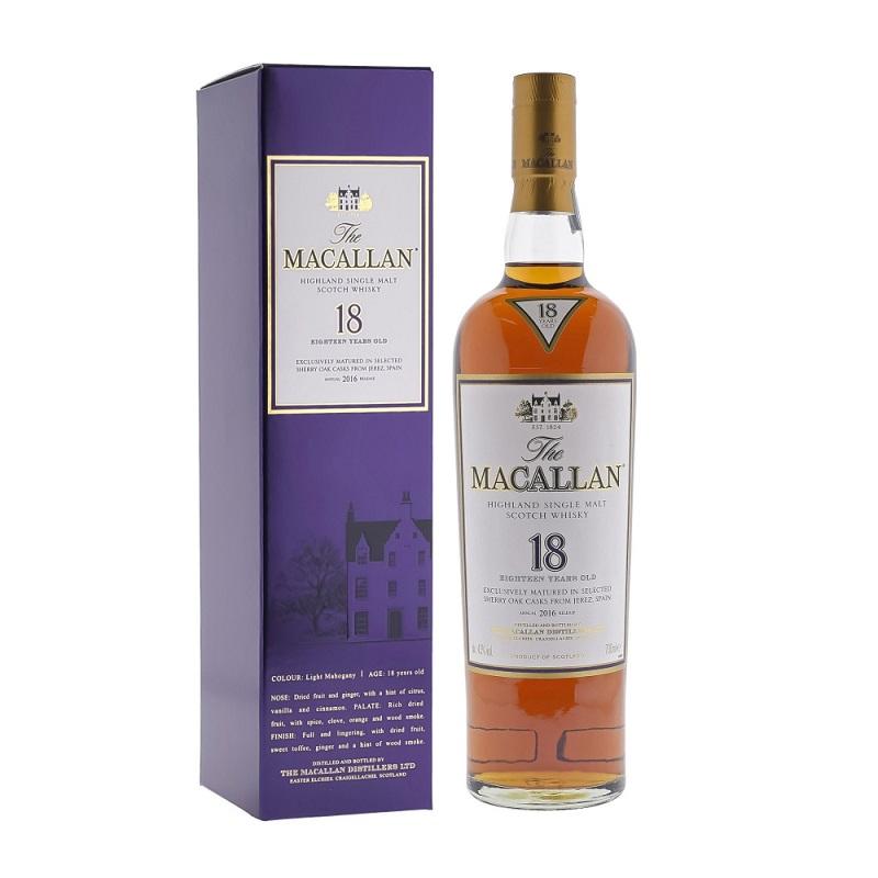Macallan 18 Years Old Sherry Oak Single Malt Scotch Whisky (2016 Version) - Open Bottle